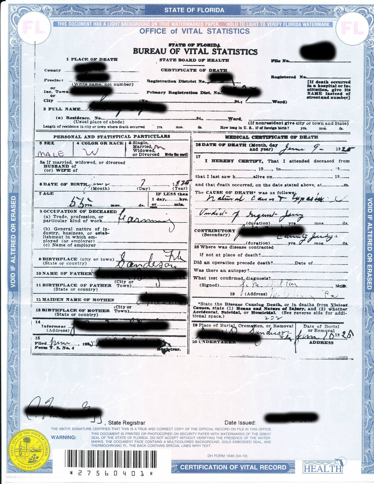 Fillable Death Certificate Form Florida Printable Forms Free Online